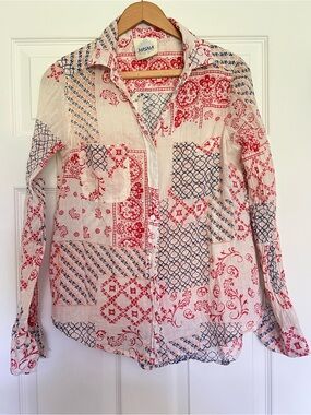 Masala Women's Red & Blue Patchwork Button-Up Shirt- S